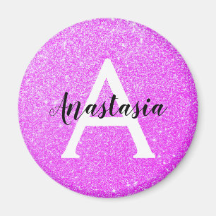 Girly Glam Purple Glitter Sparkles Monogram Name Magnet