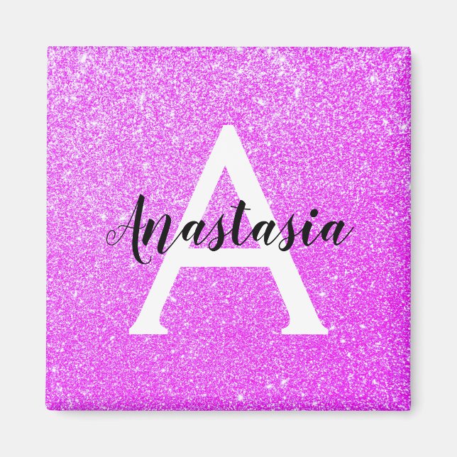 Girly Glam Purple Glitter Sparkles Monogram Name Magnet (Front)