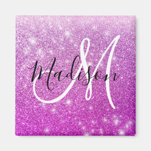 Girly & Glam Purple Glitter Sparkles Monogram Name Magnet