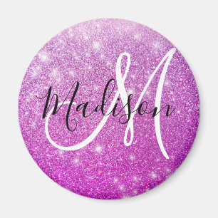 Girly & Glam Purple Glitter Sparkles Monogram Name Magnet