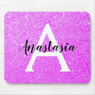 Girly Glam Purple Glitter Sparkles Monogram Name Mouse Pad