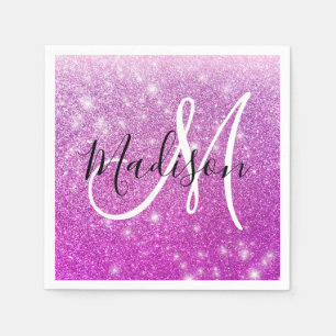 Girly & Glam Purple Glitter Sparkles Monogram Name Napkin