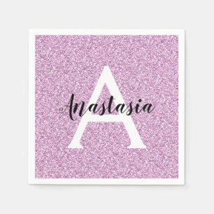 Girly Glam Purple Glitter Sparkles Monogram Name Napkin