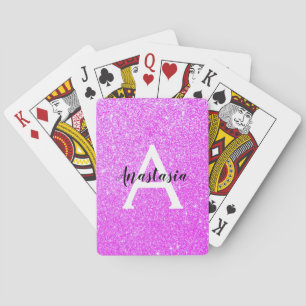 Girly Glam Purple Glitter Sparkles Monogram Name Playing Cards