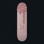 Girly Glam Rose Gold Dripping Glitter Monogram Skateboard<br><div class="desc">Girly Rose Gold Sparkle Glitter Drips Monogram Skateboard with fashion faux blush pink/rose gold glitter drips on a chic background with your custom monogram and name. Great for anyone who loves the luxury glam lifestyle. Perfect for your luxury aesthetic! You're dripping in luxury - show it! Please contact us at...</div>