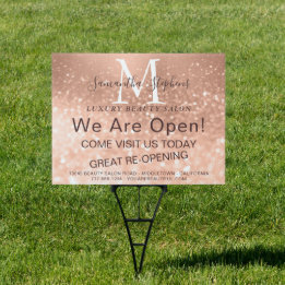 Girly Glam Rose Gold Glitter Hair SPA Salon Yard Garden Sign