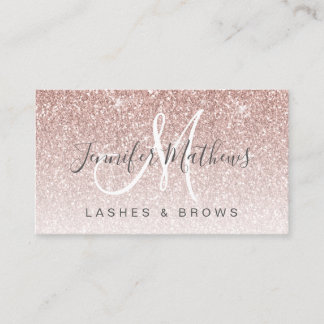 Girly Glam Rose Gold Glitter Lashes Brows Salon Business Card