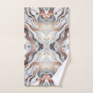 Girly Glam Rose Gold Silver & White Marble  Bath Towel Set