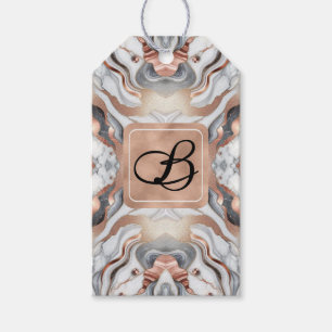 Girly Glam Rose Gold Silver & White Marble Initial Gift Tags