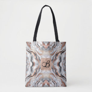 Girly Glam Rose Gold Silver & White Marble Tote Bag