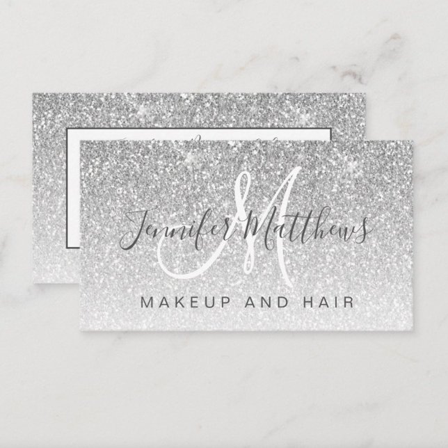 Girly Glam Silver Glitter Makeup Artist Hair Salon Business Card (Creator Uploaded)
