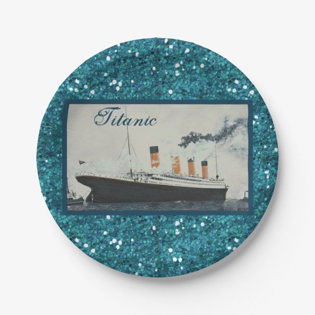 Girly Glam Titanic Saphire Glitter Paper Plate (Front)