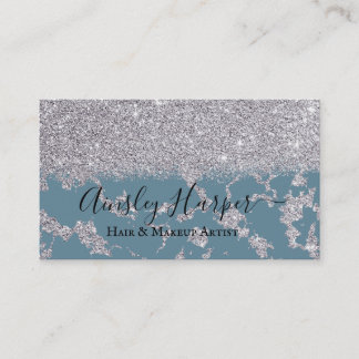 Girly Glamorous Silver Glitter Marble Gradient Business Card