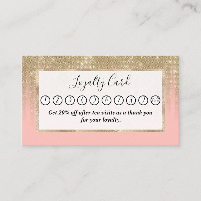 Girly Glamourous Pink Gold Glitter Striped Gradien Loyalty Card (Front)