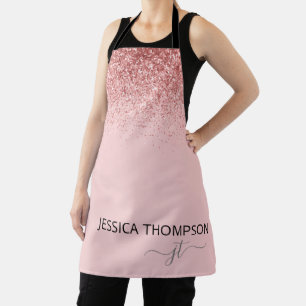 Girly Glitter Blush Pink Simple Monogram Name Apron