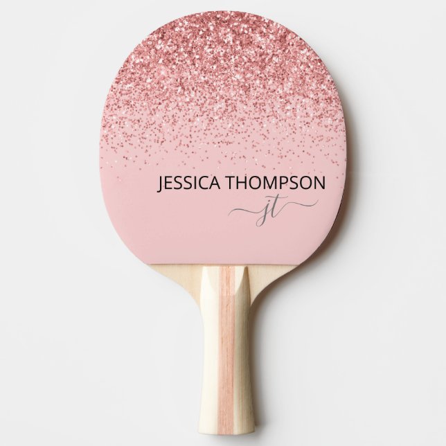 Girly Glitter Blush Pink Simple Monogram Name  Ping Pong Paddle (Front)