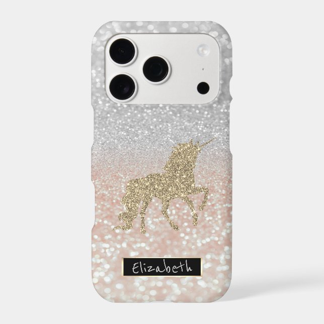 Girly Glitter Bokeh Ombre, Gold Glitter Unicorn (Back)