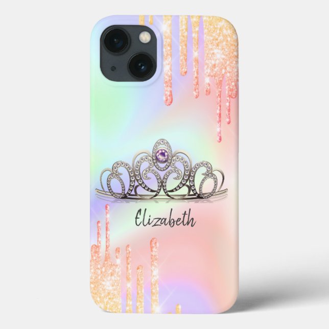 Girly Glitter Drips Ombre Tiara Holographic Case-Mate iPhone Case (Back)