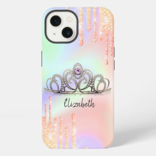 Girly Glitter Drips Ombre Tiara Holographic iPhone 13 Case