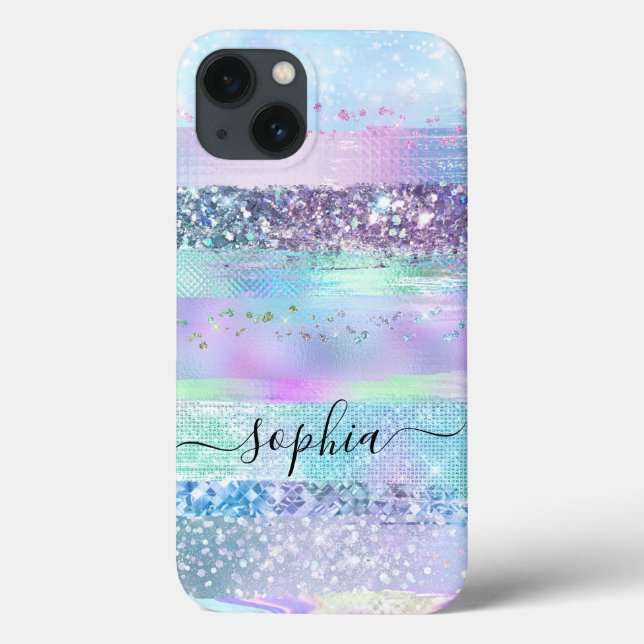 Girly Glitter Faux Holographic | Pink Blue Purple Case-Mate iPhone Case (Back)