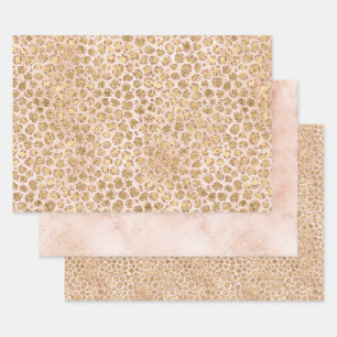 Girly Glitter Gold Peach Leopard Print Wrapping Paper Sheet