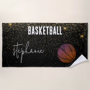Girly Glitter Gold Personalised basketball  Beach Towel