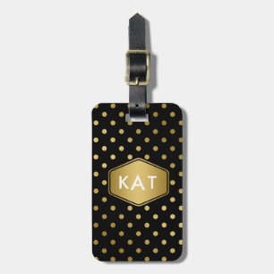 Girly Glitter Gold Polka Dots Pattern Black Luggage Tag