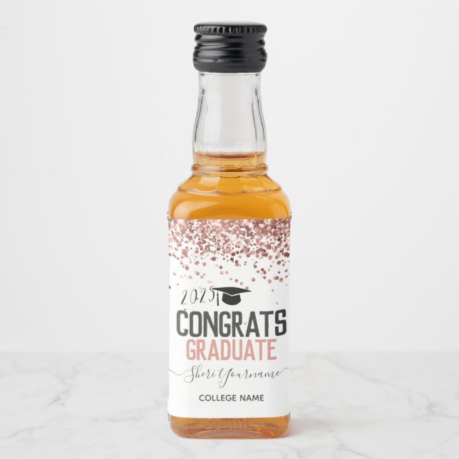 Girly Glitter Graduation Party Any Year Liquor Bottle Label (Front)