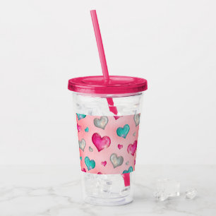 Girly Glitter Hearts Acrylic Tumbler