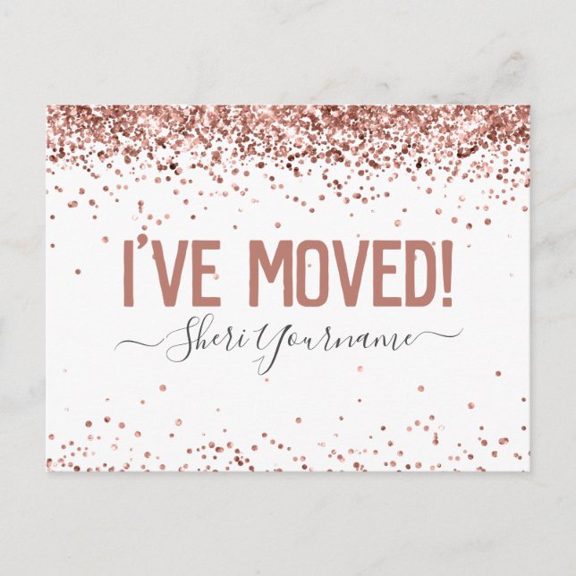 Girly Glitter I've Moved Personalised Postcard (Front)