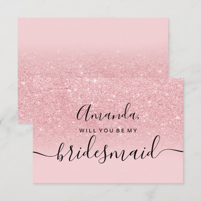 Girly glitter pink ombre script my bridesmaid invitation (Front/Back)