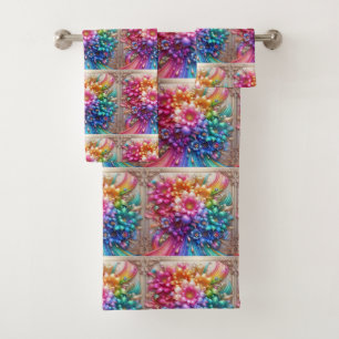 Girly Glitter Rainbow Flowers Towel Set