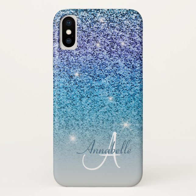 Girly glitter rainbow monogram Case-Mate iPhone case (Back)