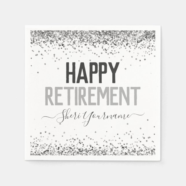 Girly Glitter Retirement Party Napkin (Front)