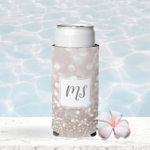 Girly Glitter Sparkle Glam Initial Monogram Seltzer Can Cooler