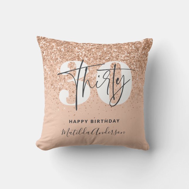 Girly glitter sparkle modern 30th birthday cushion (Front)