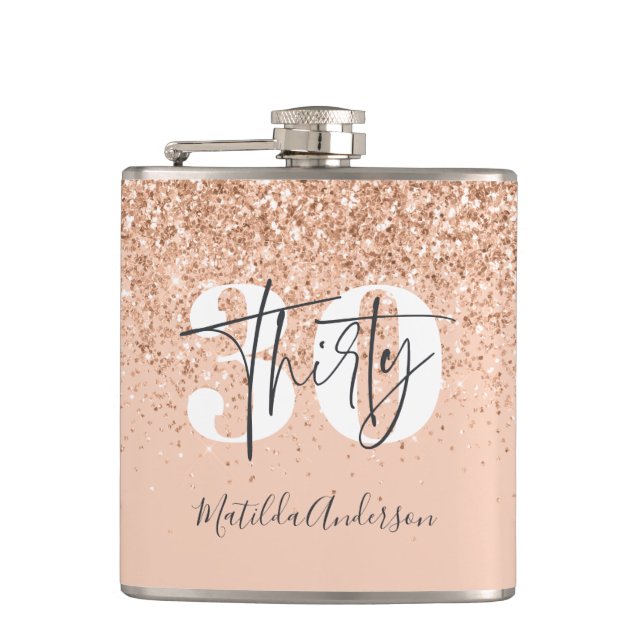 Girly glitter sparkle modern 30th birthday party  hip flask (Front)