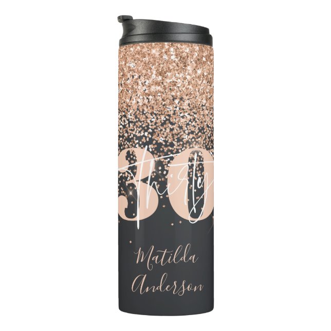 Girly glitter sparkle modern 30th birthday  therma thermal tumbler (Rotated Right)