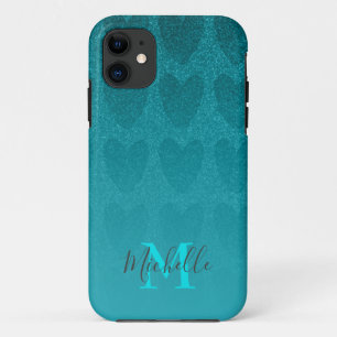 Girly Glitter Turqouise hearts  Case-Mate iPhone C Case
