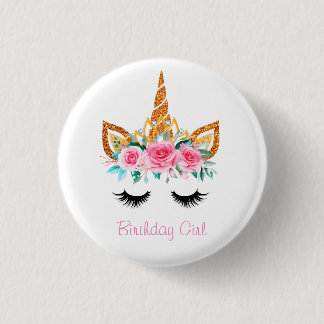 Girly Glitter Unicorn Face Birthday Badge
