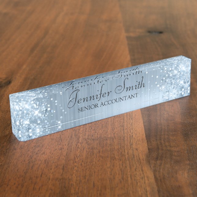 Girly Glittery bleu light faux Foil Nameplate (Side)