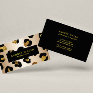 Girly Glittery faux gold Leopard print Luxury Business Card