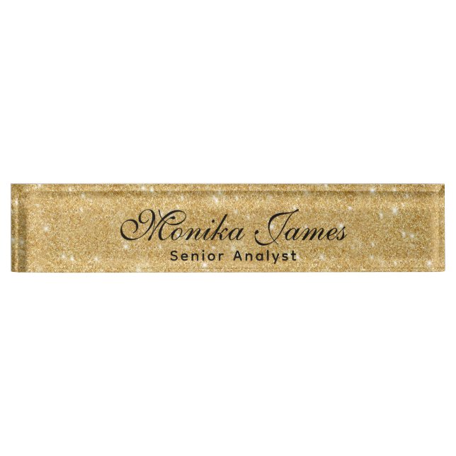 Girly Glittery Gold Faux Light Pi  Nameplate (Front)