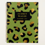 Girly Glittery Gold Green Leopard Print Luxury Planner<br><div class="desc">If you are a lady boss, these modern impressive glamourous planners are the perfect way to give a memorable start to your business for the new year! Modern, girly animalier planner featuring digital image of leopard print in elegant Green, black and glitter gold . Black stripe overlay. Great for beauty,...</div>
