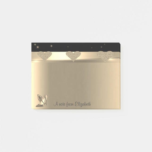 Girly Glittery Gold Hearts,High Heels-Personalised Post-it Notes (Front)