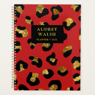 Girly Glittery Gold Red Leopard print Luxury Planner