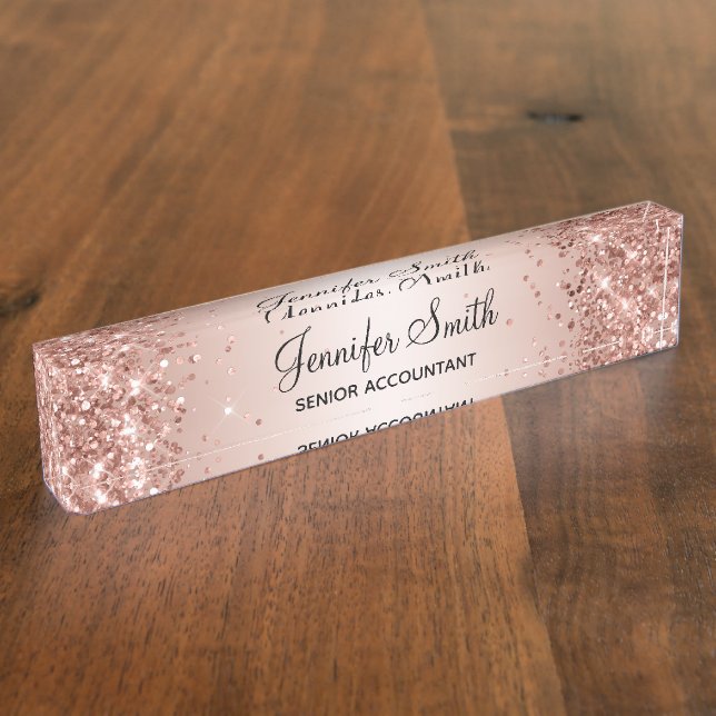Girly Glittery Rose Gold Gradient Nameplate (Side)