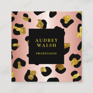 Girly Glittery Rose Gold Leopard print Luxury Square Business Card