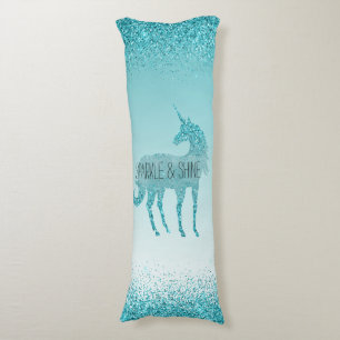 Girly Glitz Aqua Turquoise Glitter Unicorn Body Cushion