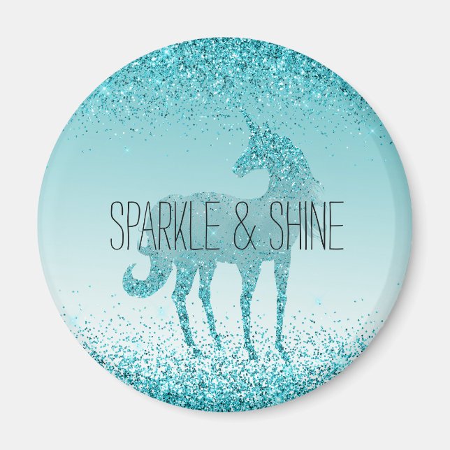 Girly Glitz Aqua Turquoise Glitter Unicorn Magnet (Front)